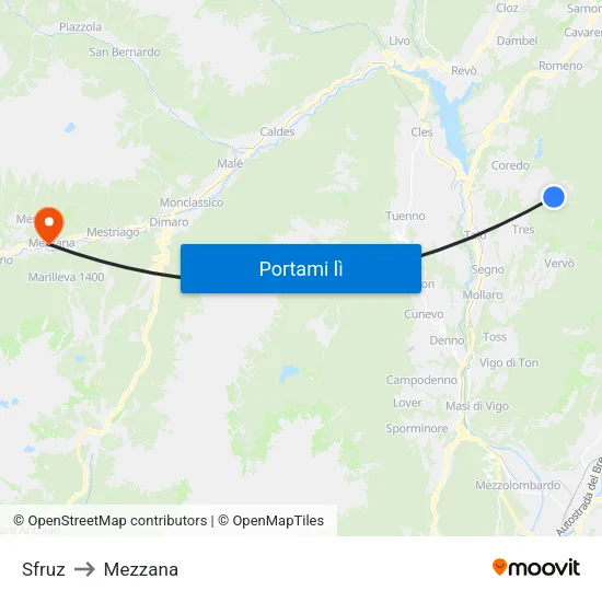 Sfruz to Mezzana map