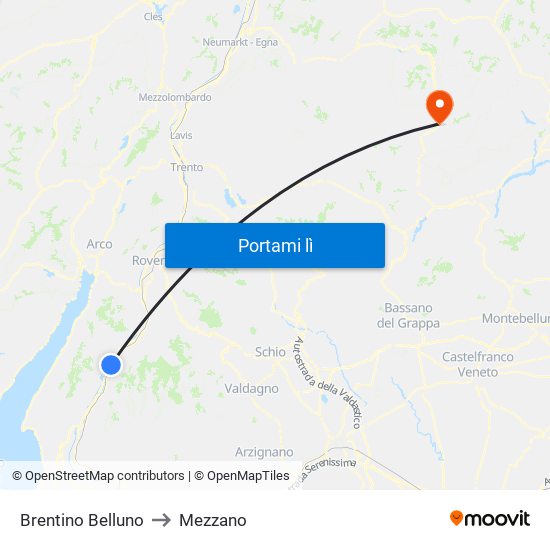 Brentino Belluno to Mezzano map