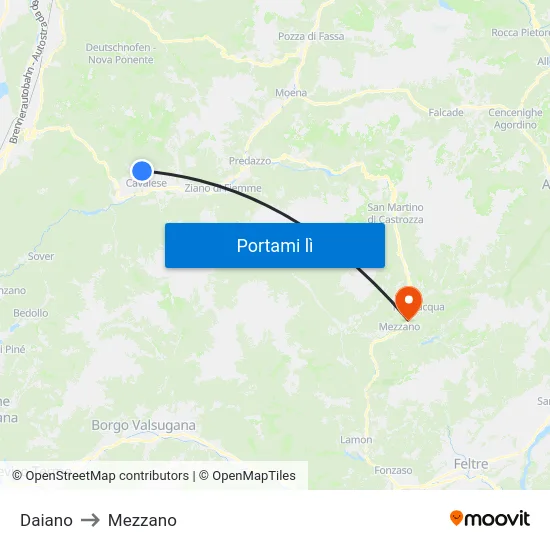 Daiano to Mezzano map