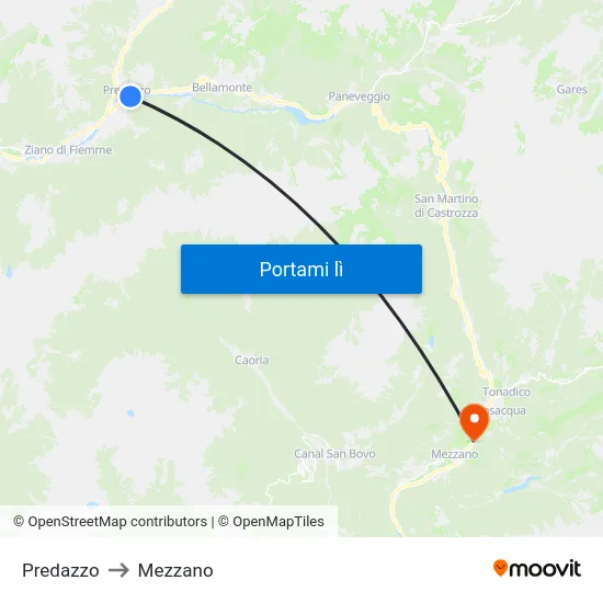 Predazzo to Mezzano map