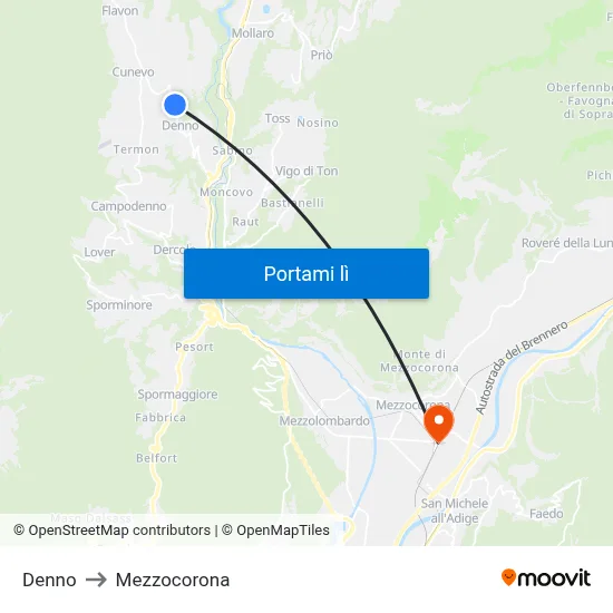 Denno to Mezzocorona map