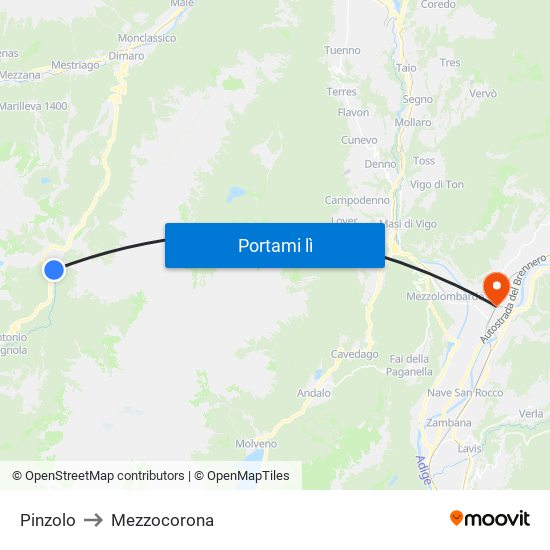 Pinzolo to Mezzocorona map