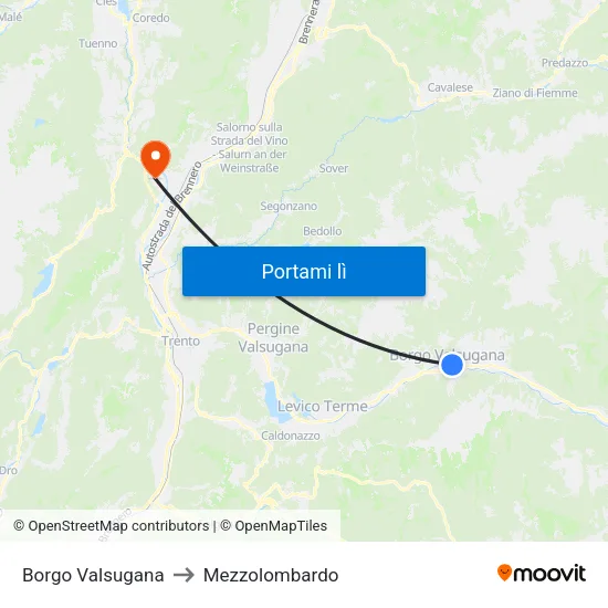 Borgo Valsugana to Mezzolombardo map
