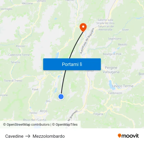 Cavedine to Mezzolombardo map