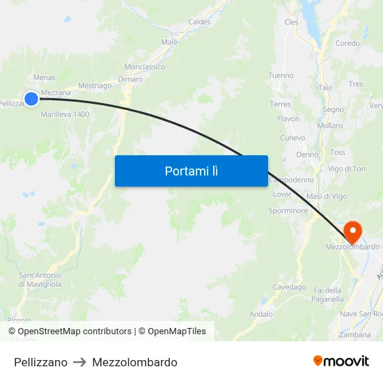 Pellizzano to Mezzolombardo map