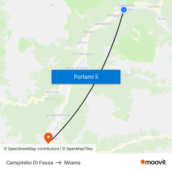 Campitello Di Fassa to Moena map