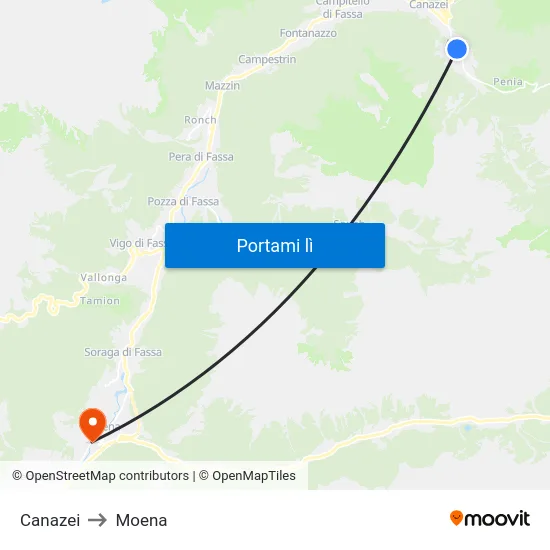 Canazei to Moena map