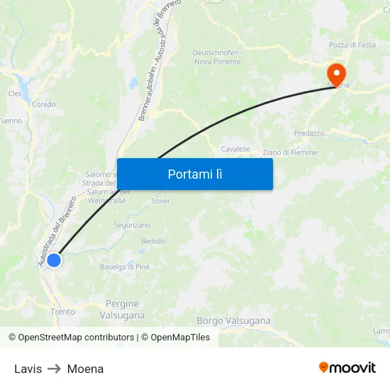 Lavis to Moena map