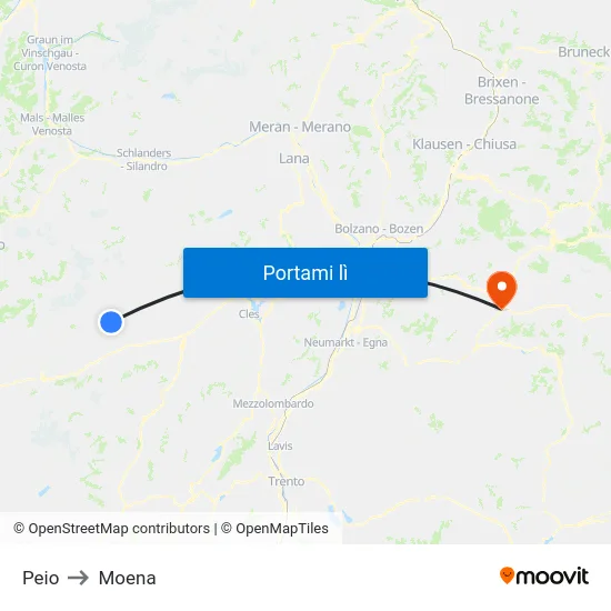 Peio to Moena map