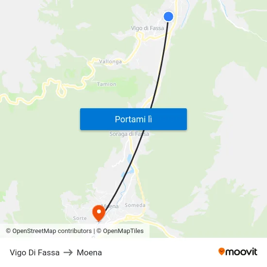 Vigo Di Fassa to Moena map