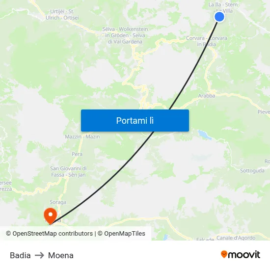 Badia to Moena map