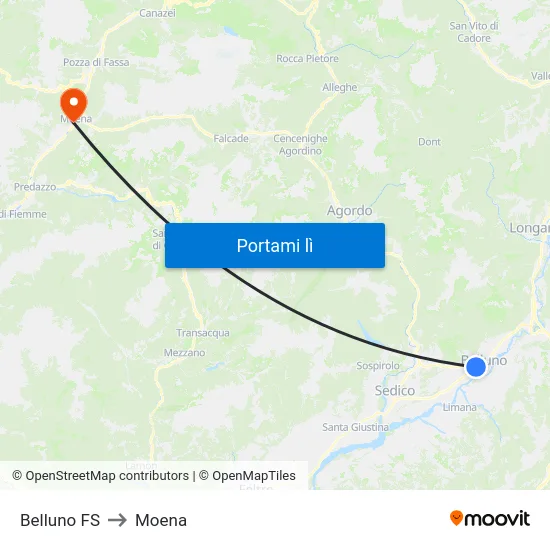 Belluno FS to Moena map