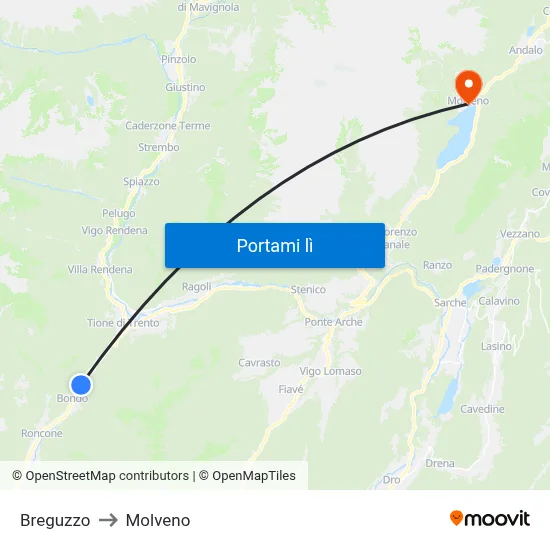 Breguzzo to Molveno map