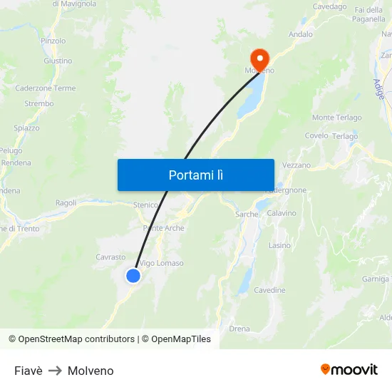Fiavè to Molveno map