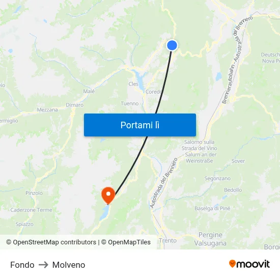 Fondo to Molveno map