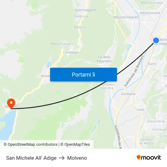 San Michele All' Adige to Molveno map