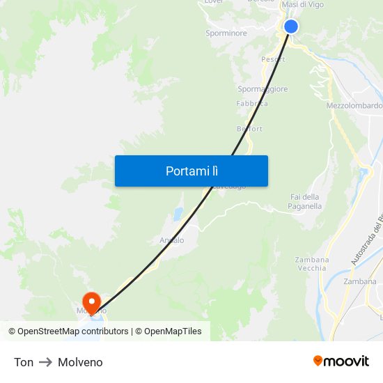 Ton to Molveno map