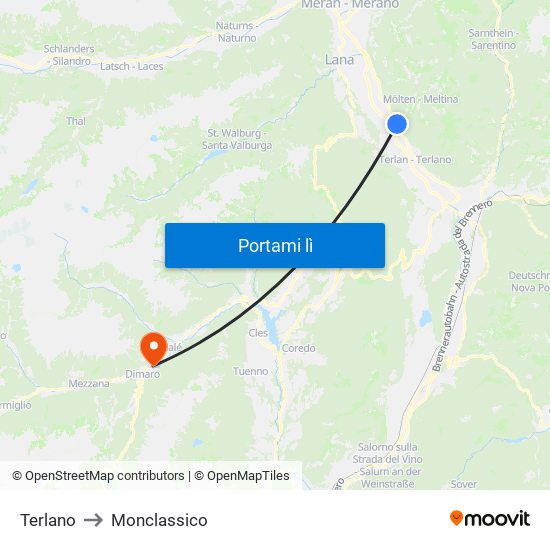 Terlano to Monclassico map