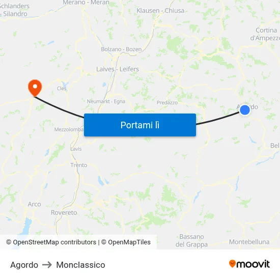 Agordo to Monclassico map