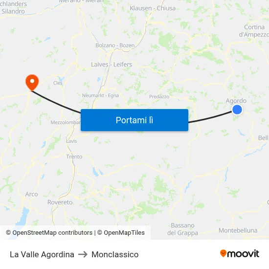 La Valle Agordina to Monclassico map