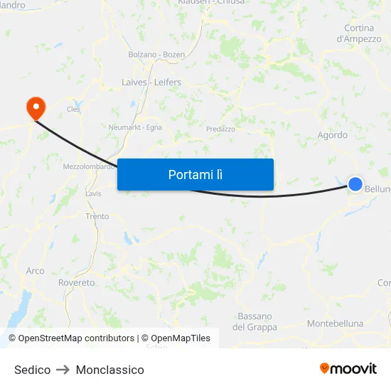 Sedico to Monclassico map