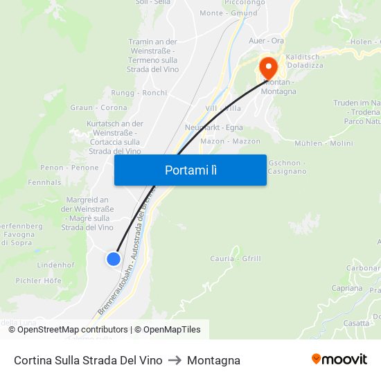 Cortina Sulla Strada Del Vino to Montagna map