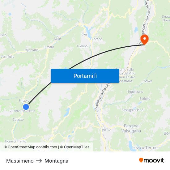 Massimeno to Montagna map