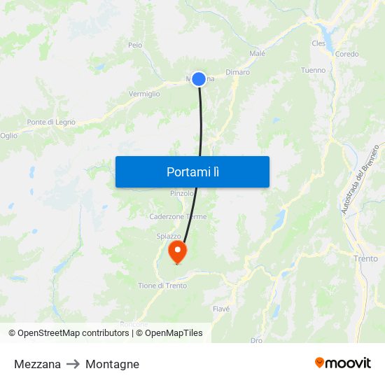 Mezzana to Montagne map