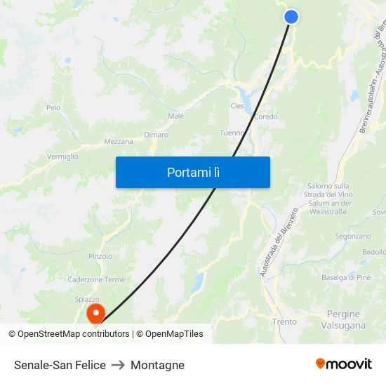 Senale-San Felice to Montagne map