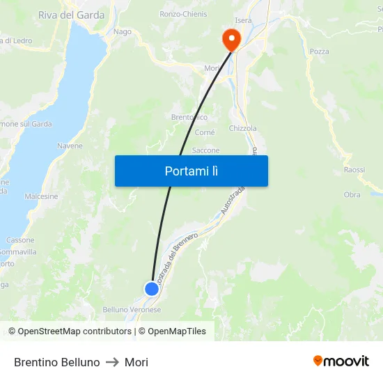 Brentino Belluno to Mori map