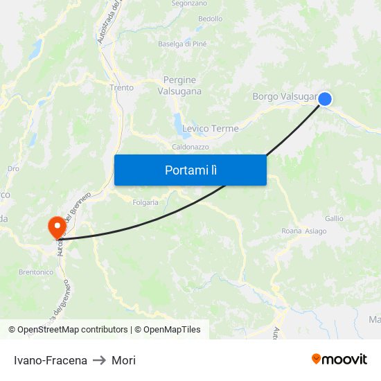 Ivano-Fracena to Mori map