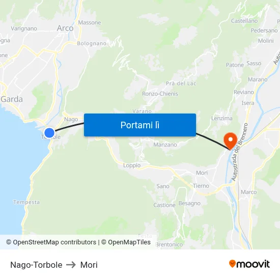 Nago-Torbole to Mori map