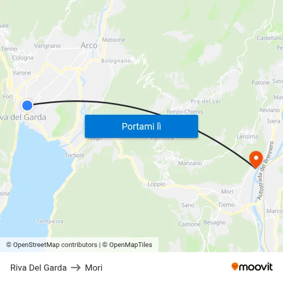 Riva Del Garda to Mori map