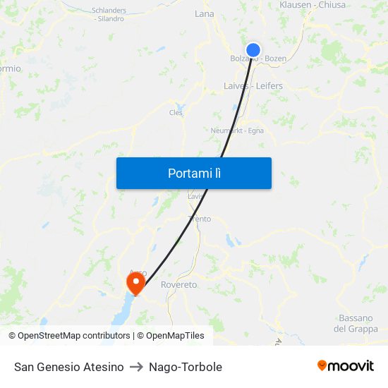 San Genesio Atesino to Nago-Torbole map
