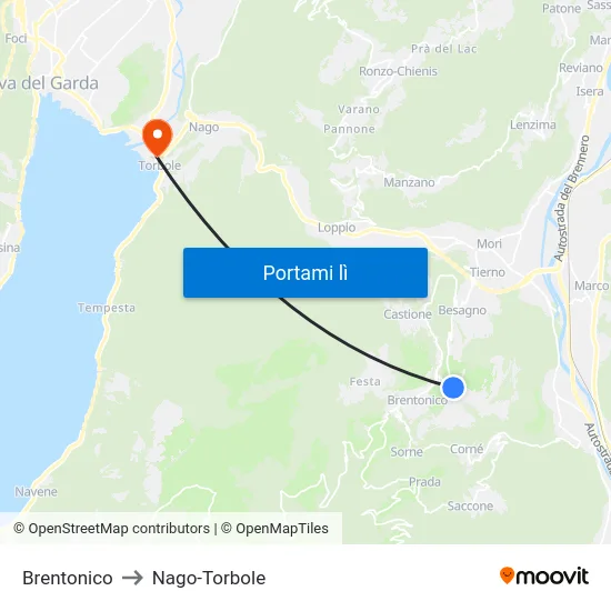 Brentonico to Nago-Torbole map