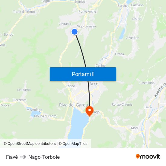 Fiavè to Nago-Torbole map