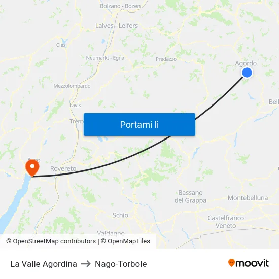 La Valle Agordina to Nago-Torbole map