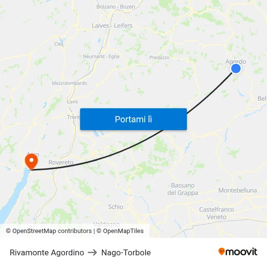 Rivamonte Agordino to Nago-Torbole map