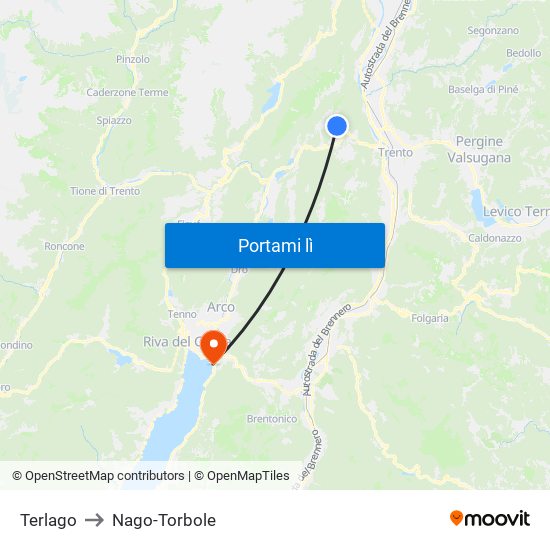 Terlago to Nago-Torbole map