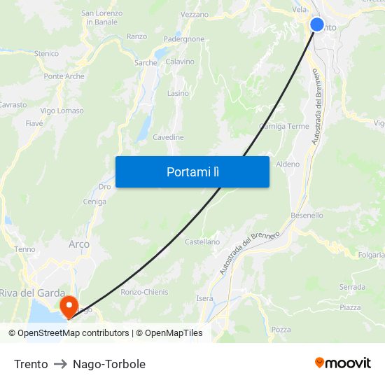 Trento to Nago-Torbole map