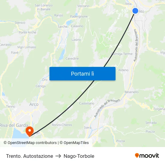 Trento. Autostazione to Nago-Torbole map