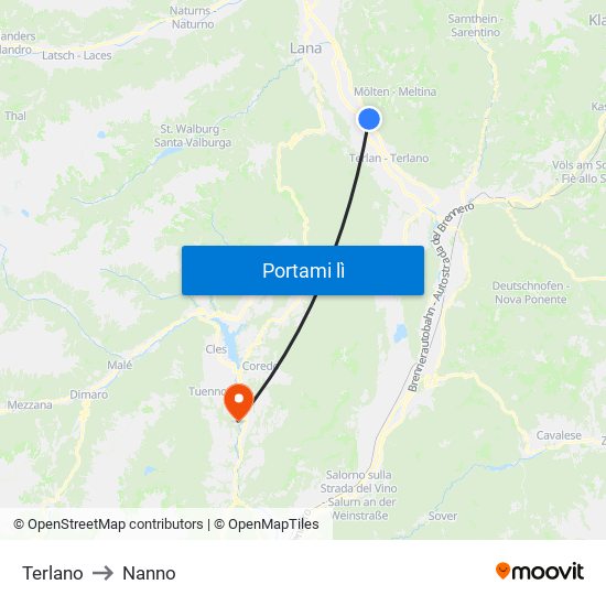 Terlano to Nanno map