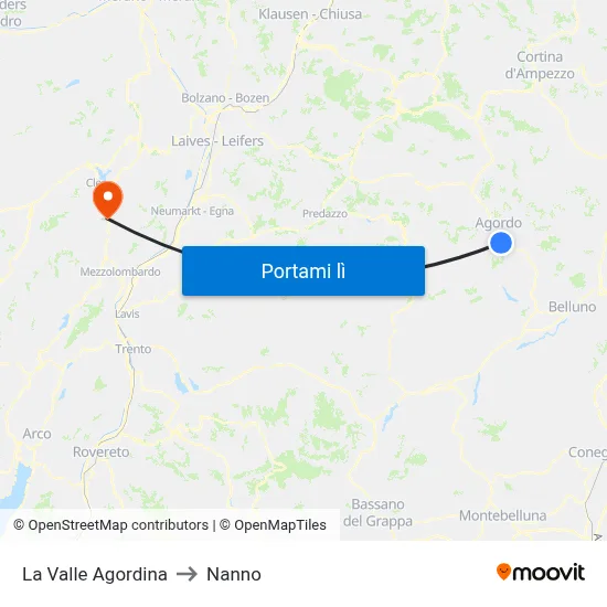 La Valle Agordina to Nanno map