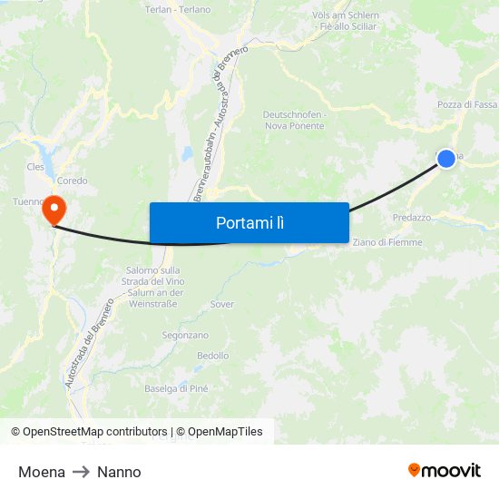 Moena to Nanno map