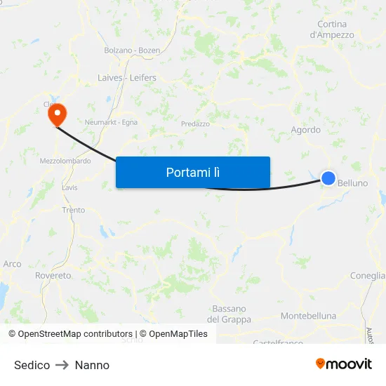 Sedico to Nanno map