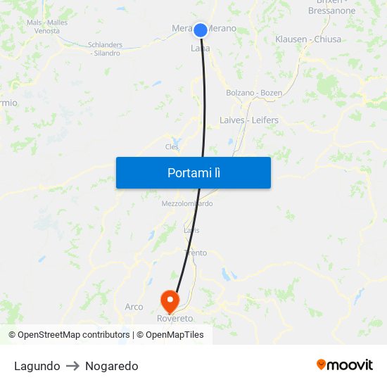 Lagundo to Nogaredo map