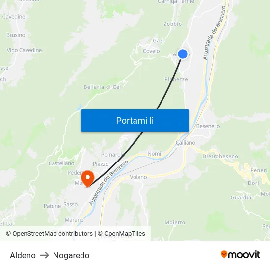 Aldeno to Nogaredo map