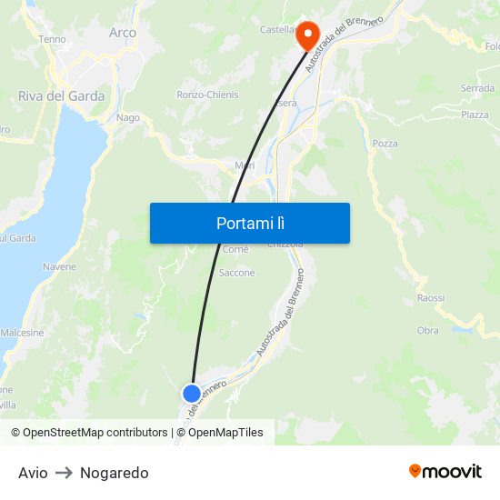 Avio to Nogaredo map