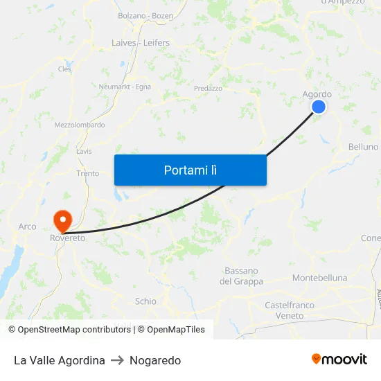La Valle Agordina to Nogaredo map