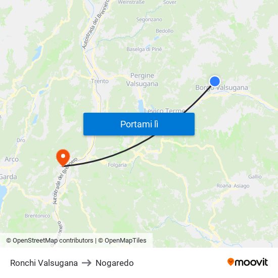 Ronchi Valsugana to Nogaredo map